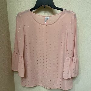 ELLE Pink blouse with gold polka dots
